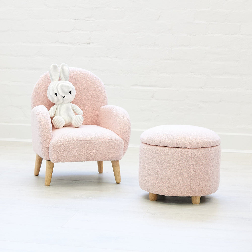 Haven Boucle Footstool / Ottoman Blush Pink