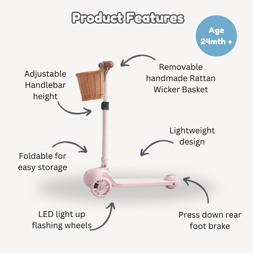 3 Wheel Scooter w/ Wicker Basket