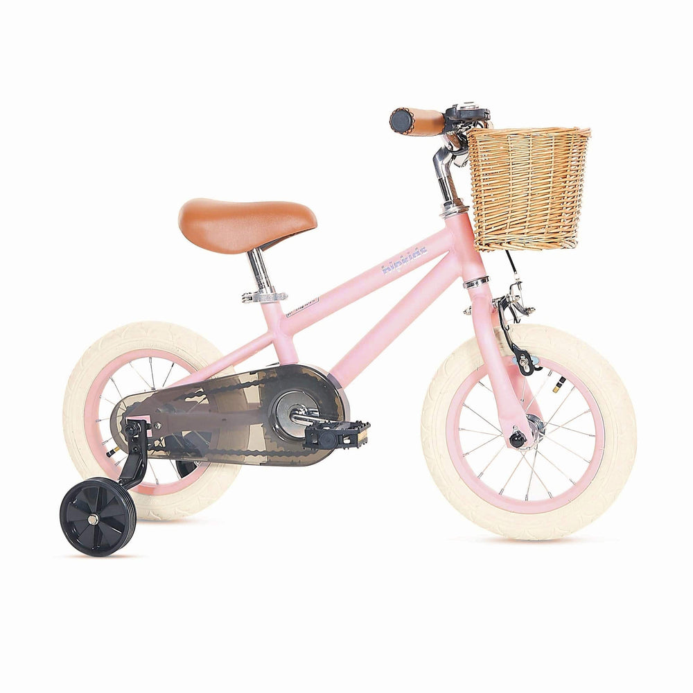 HipKids Classic Steel Bike with Wicker Basket Blush Pink