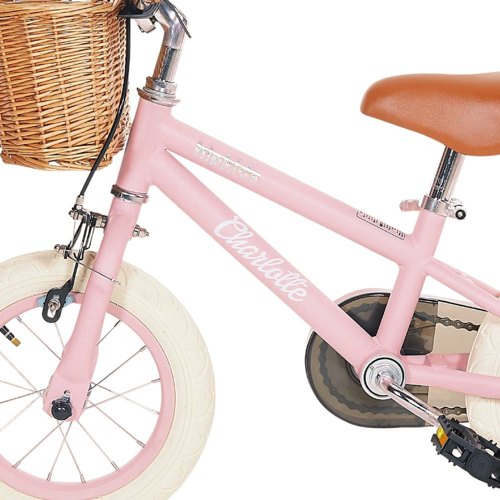 HipKids Classic Steel Bike with Wicker Basket Blush Pink
