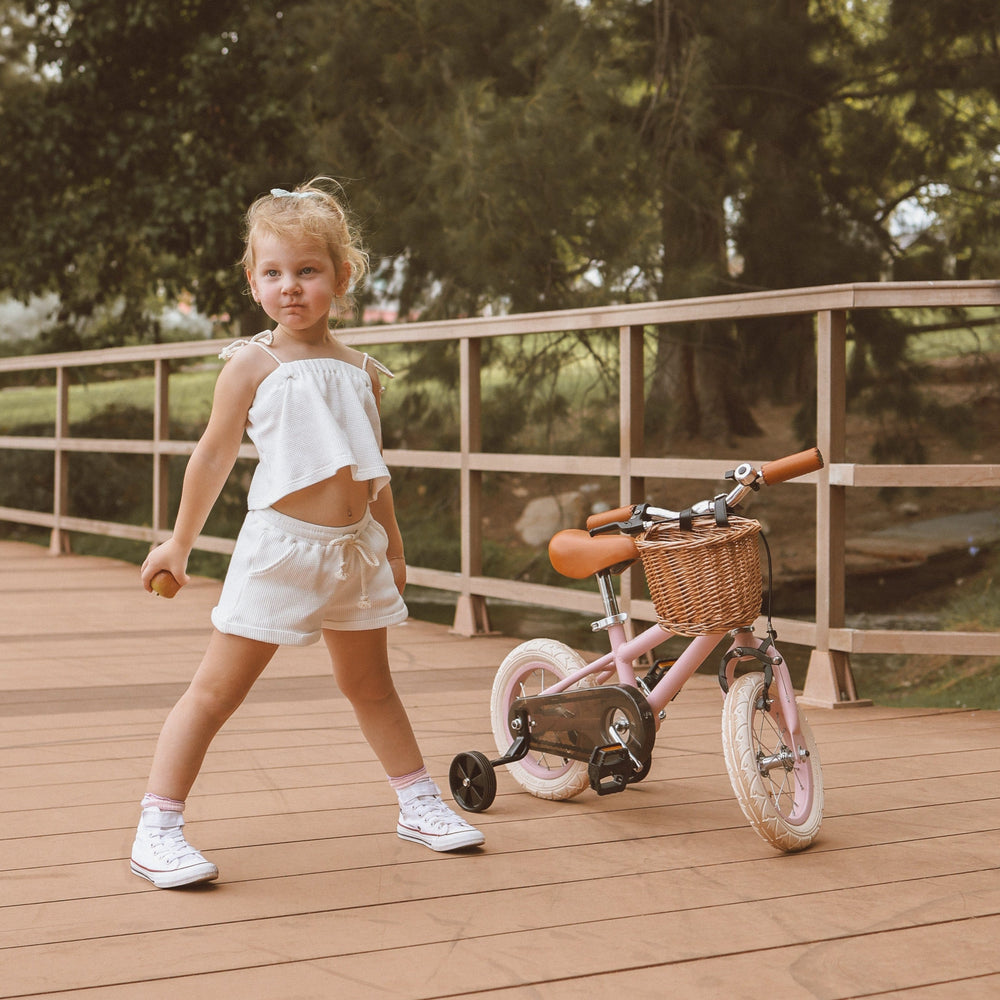 12 Inch Classic Pedal Bike with Wicker Basket Blush Pink