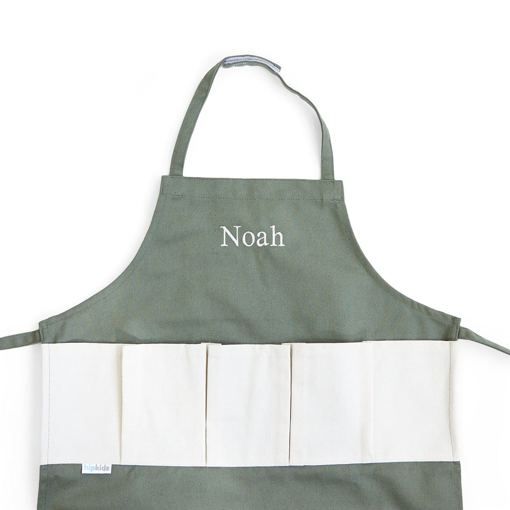 Kids Gardening Apron with Pocket Dark Olive