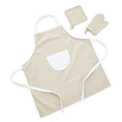 Kids Kitchen Apron & Oven Glove Set Stone