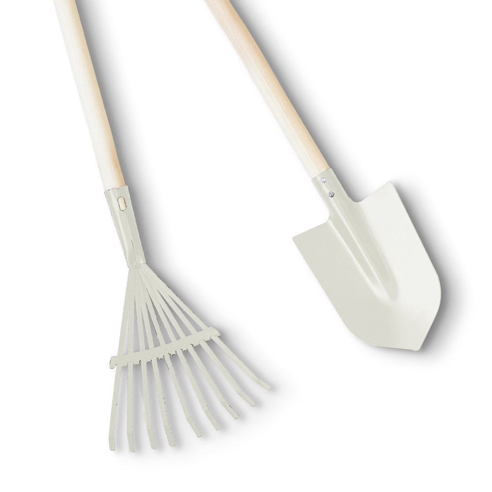 Kids Rake & Shovel Garden Tools Vintage White