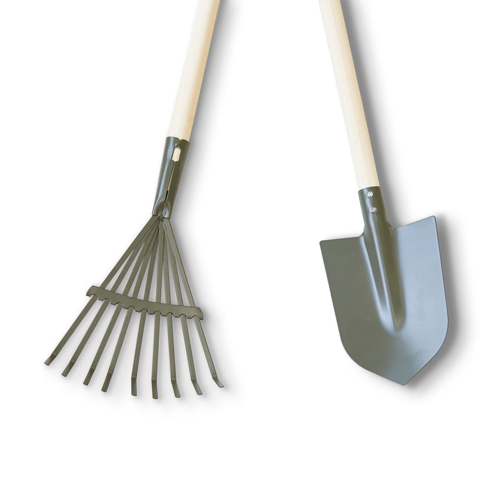 Kids Rake & Shovel Garden Tools Olive