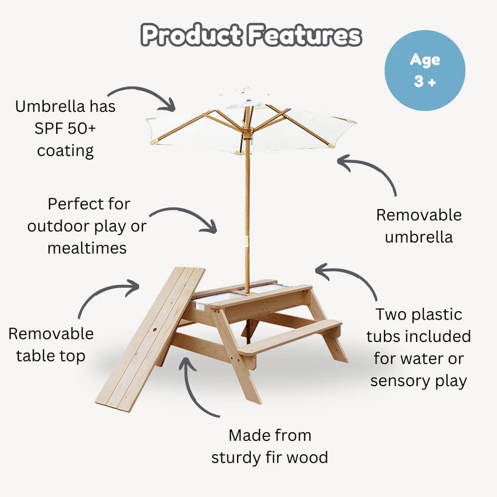 Kids Sand Water / Picnic Table with Tassel Umbrella