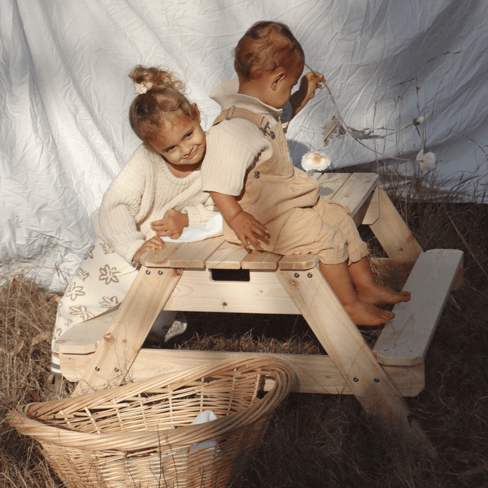 Kids Sand Water / Picnic Table with Tassel Umbrella