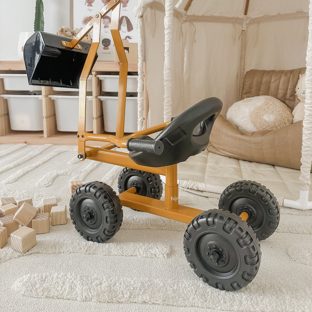 Kids Steel Toy Ride-On Excavator - Mustard