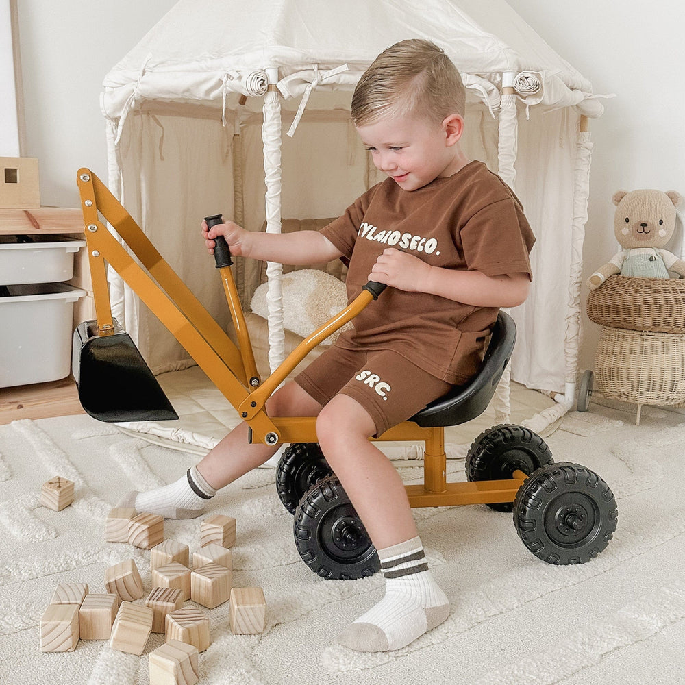 Kids Steel Toy Ride-On Excavator - Mustard