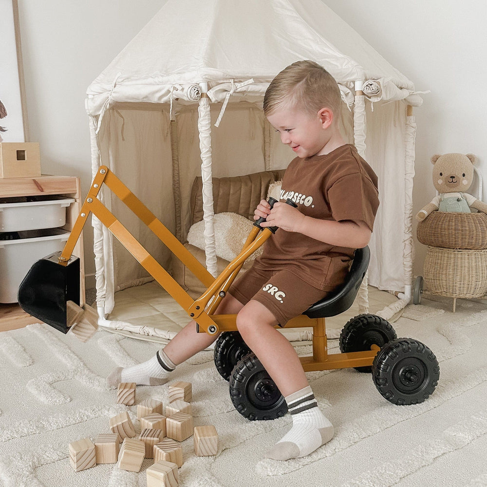 Kids Steel Toy Ride-On Excavator - Mustard