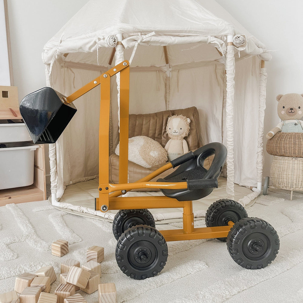 Kids Steel Toy Ride-On Excavator - Mustard