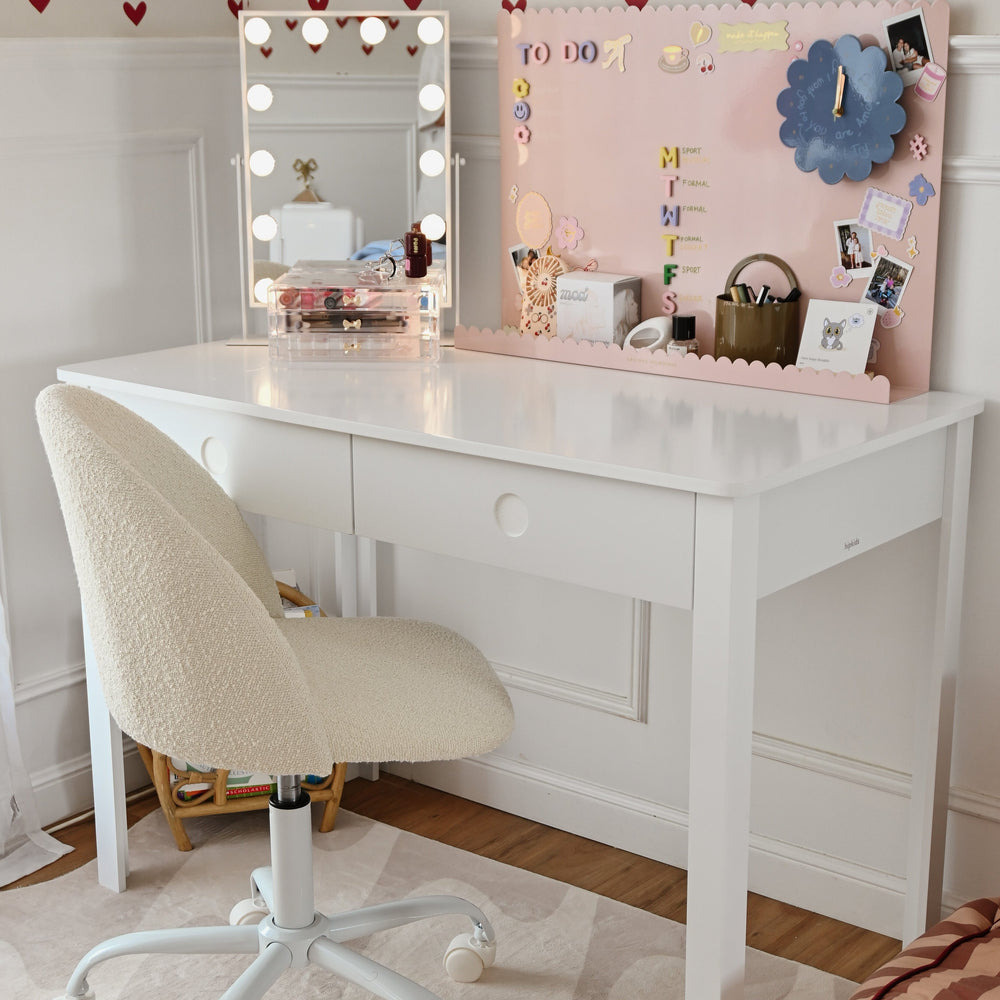 Layla Study Desk & Amari Desk Chair Set Ivory Boucle