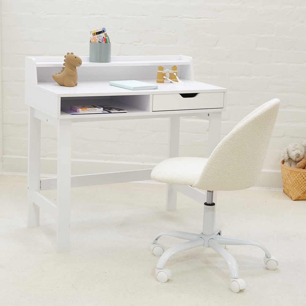 Leon Study Desk & Amari Desk Chair Set Ivory Boucle