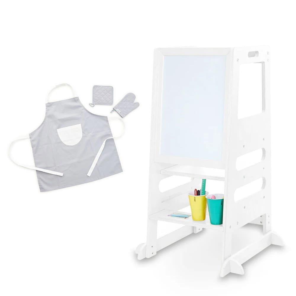 Little Helper Learning Tower (White) with Apron & Oven Glove Set