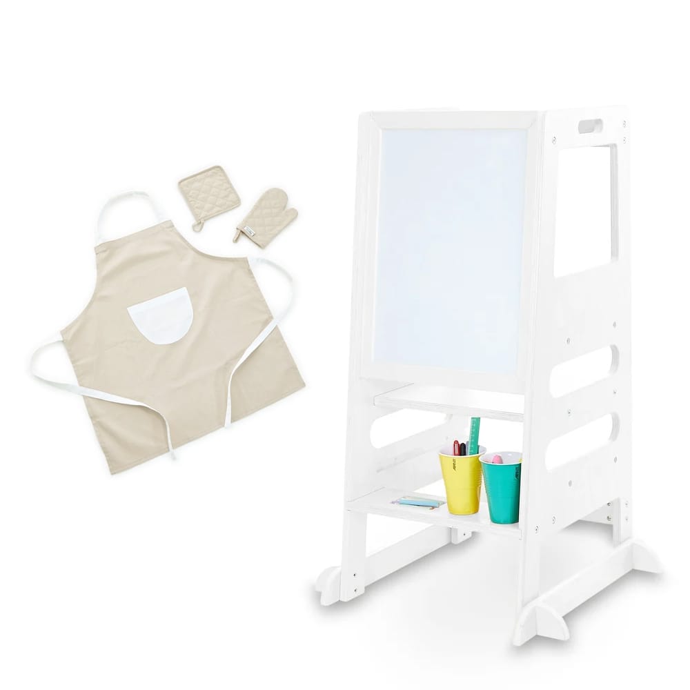 Little Helper Learning Tower (White) with Apron & Oven Glove Set