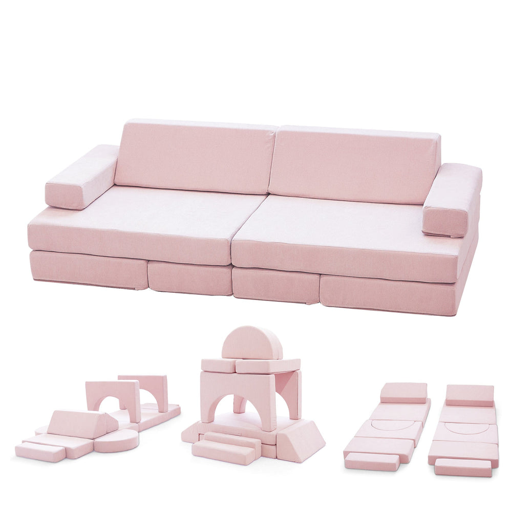 Modular Kids Play Sofa - 12 Piece Set Soft Pink