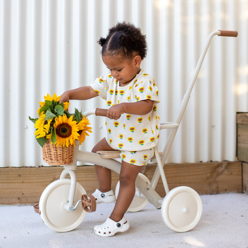 My First Pedal Trike with Parent Push Handle and Wicker Basket Vintage White