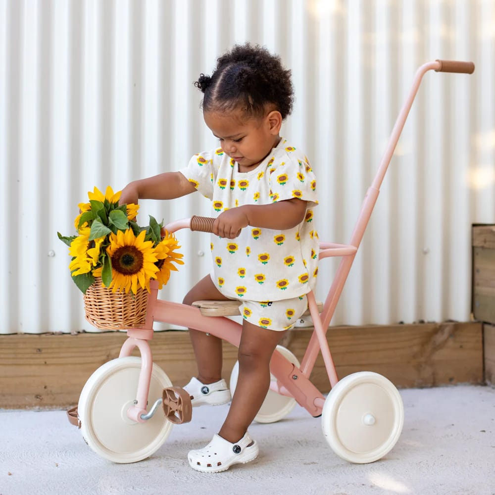 My First Pedal Trike with Parent Push Handle and Wicker Basket - Preorder Blush Pink