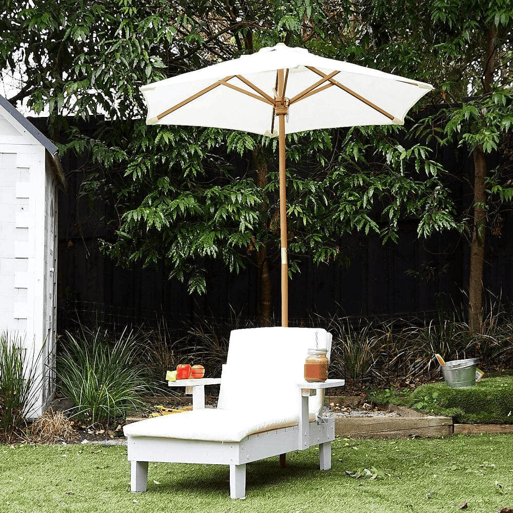 Outdoor Kids Sun Lounge Chair with Umbrella White