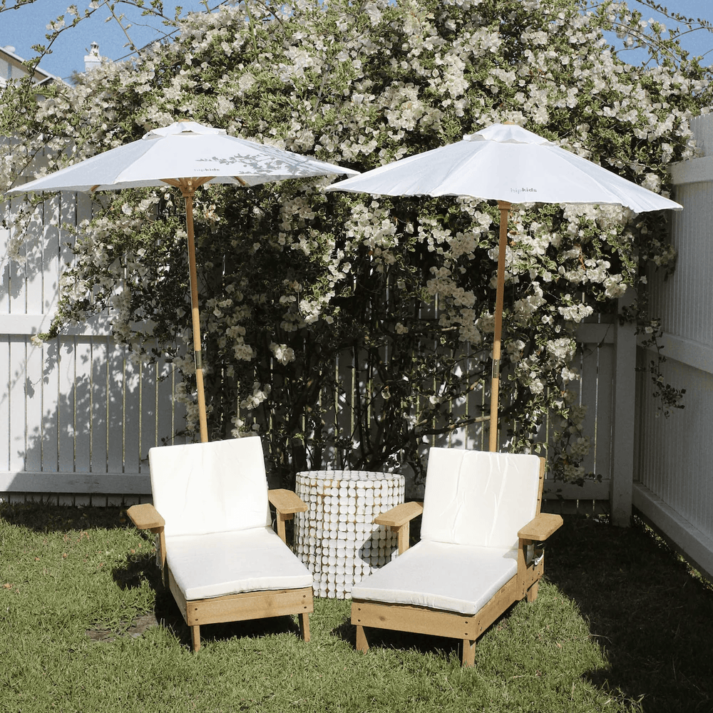 Outdoor Kids Sun Lounge Chair with Umbrella White