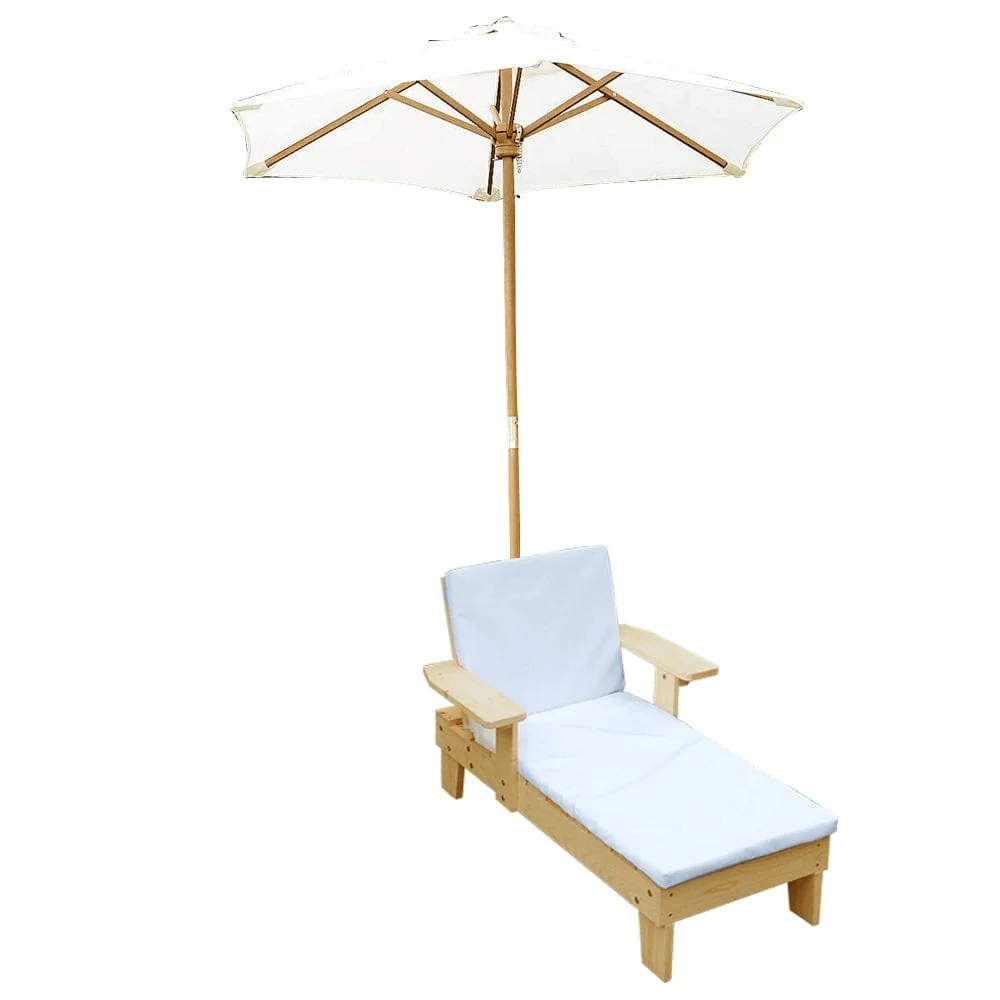 Outdoor Kids Sun Lounge Chair with Umbrella White