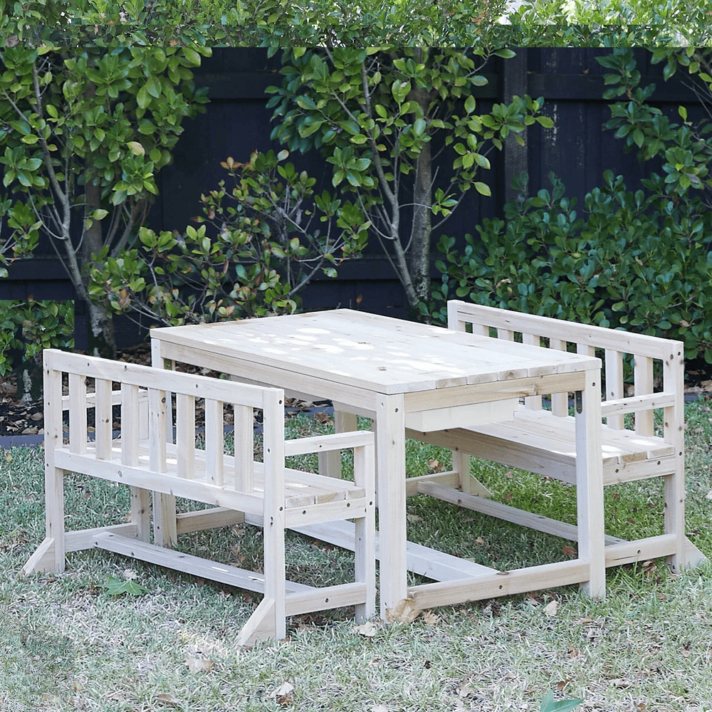 Patio Table + 2 Bench Chairs & Umbrella