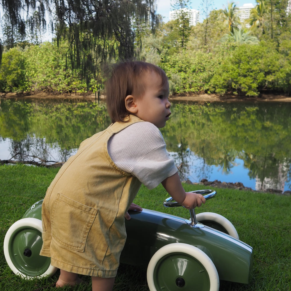 Ride On Steel Racer Push Car Olive