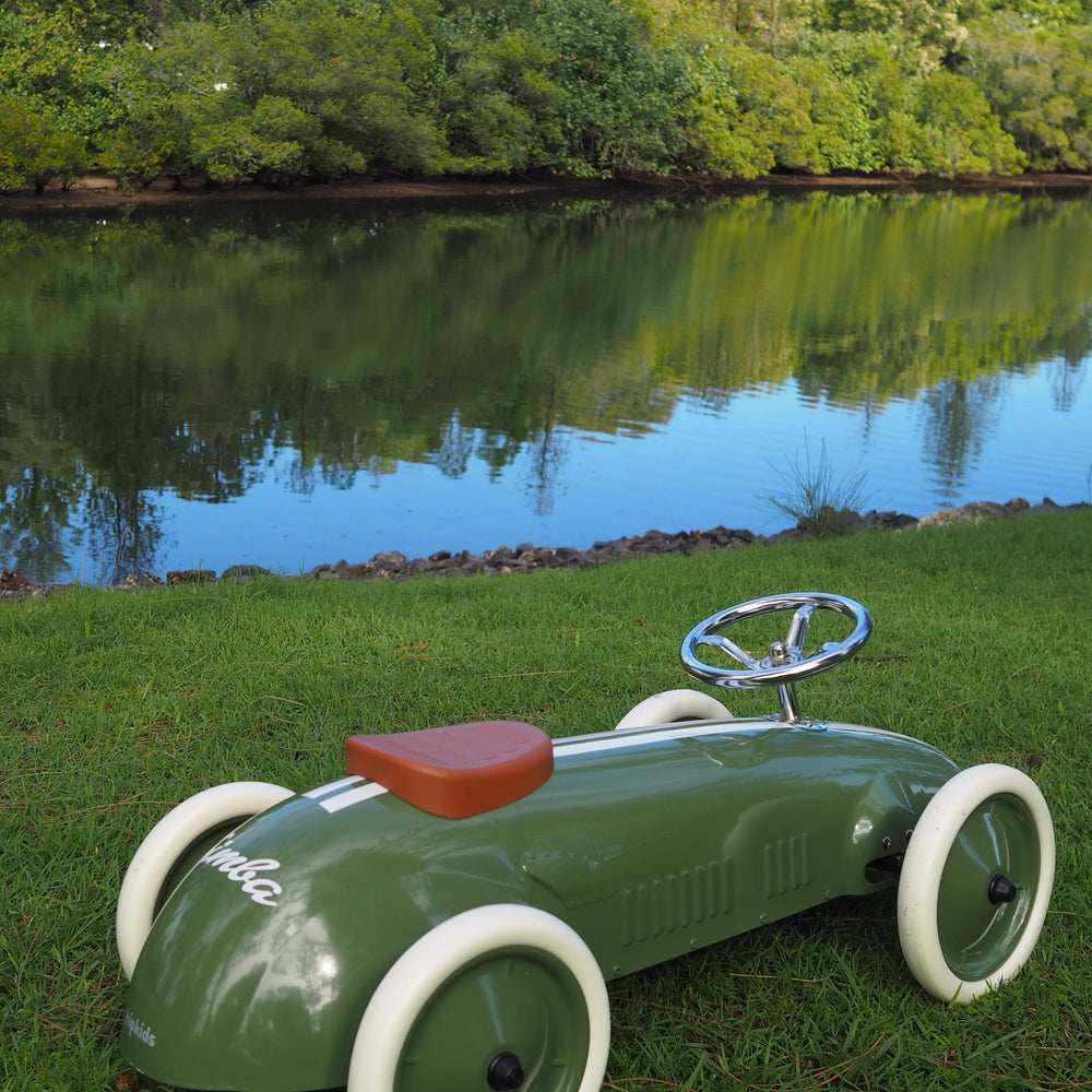 Ride On Steel Racer Push Car Olive