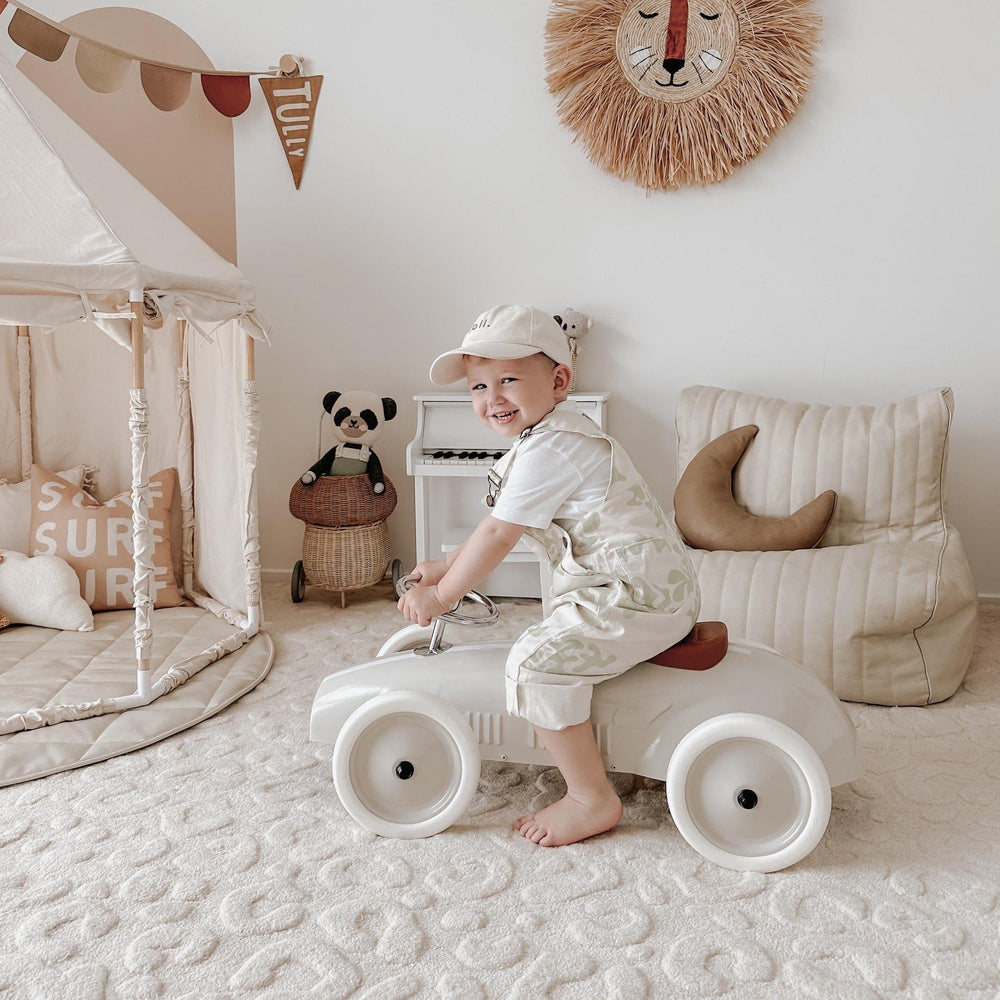 Ride On Steel Racer Push Car Vintage White