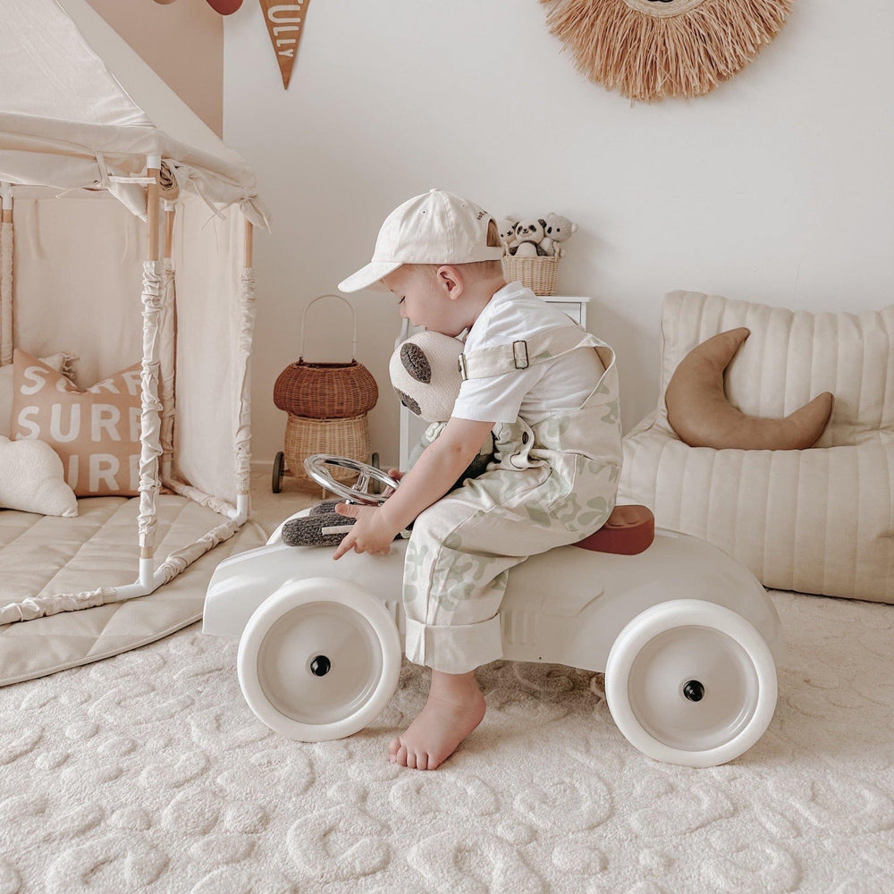 Ride On Steel Racer Push Car Vintage White