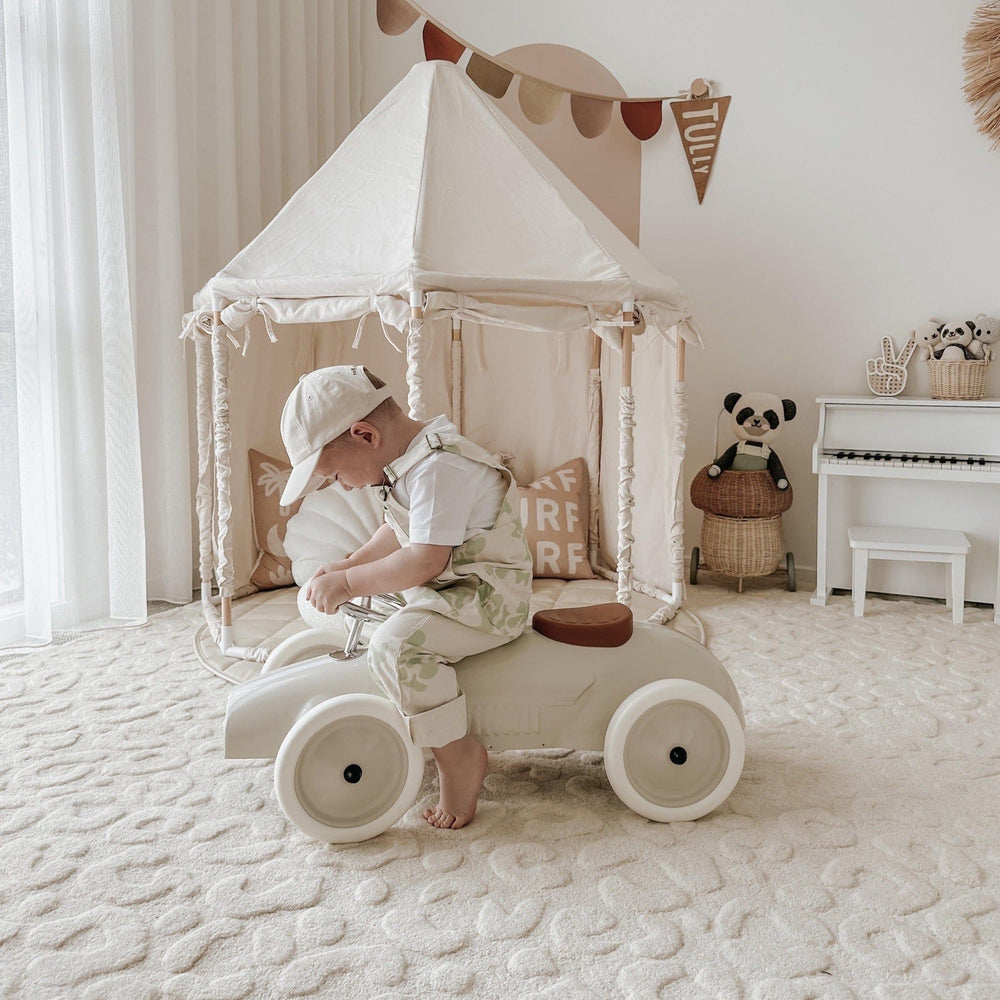 Ride On Steel Racer Push Car Vintage White