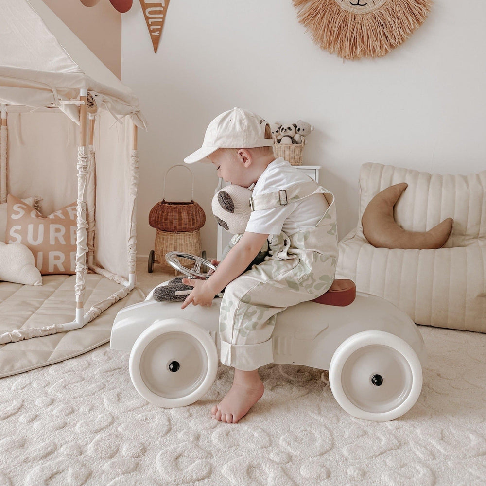 Ride On Steel Racer Push Car Vintage White