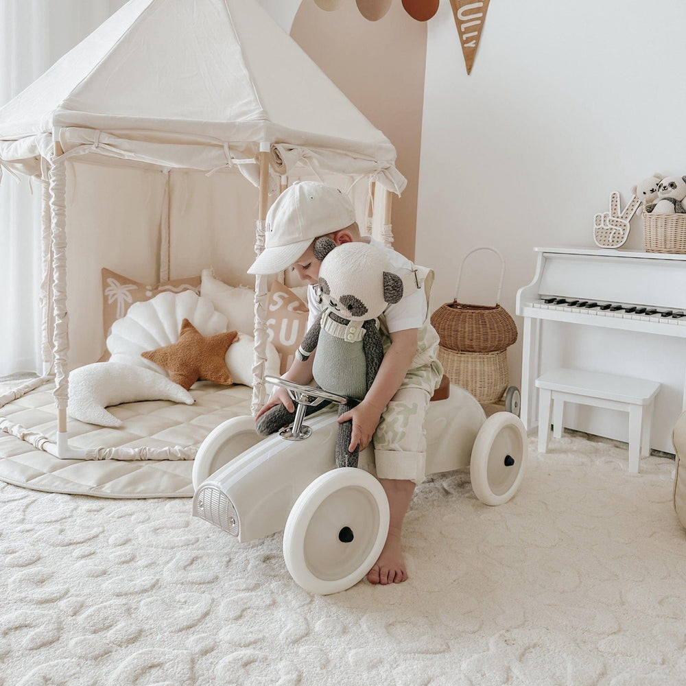 Ride On Steel Racer Push Car Vintage White