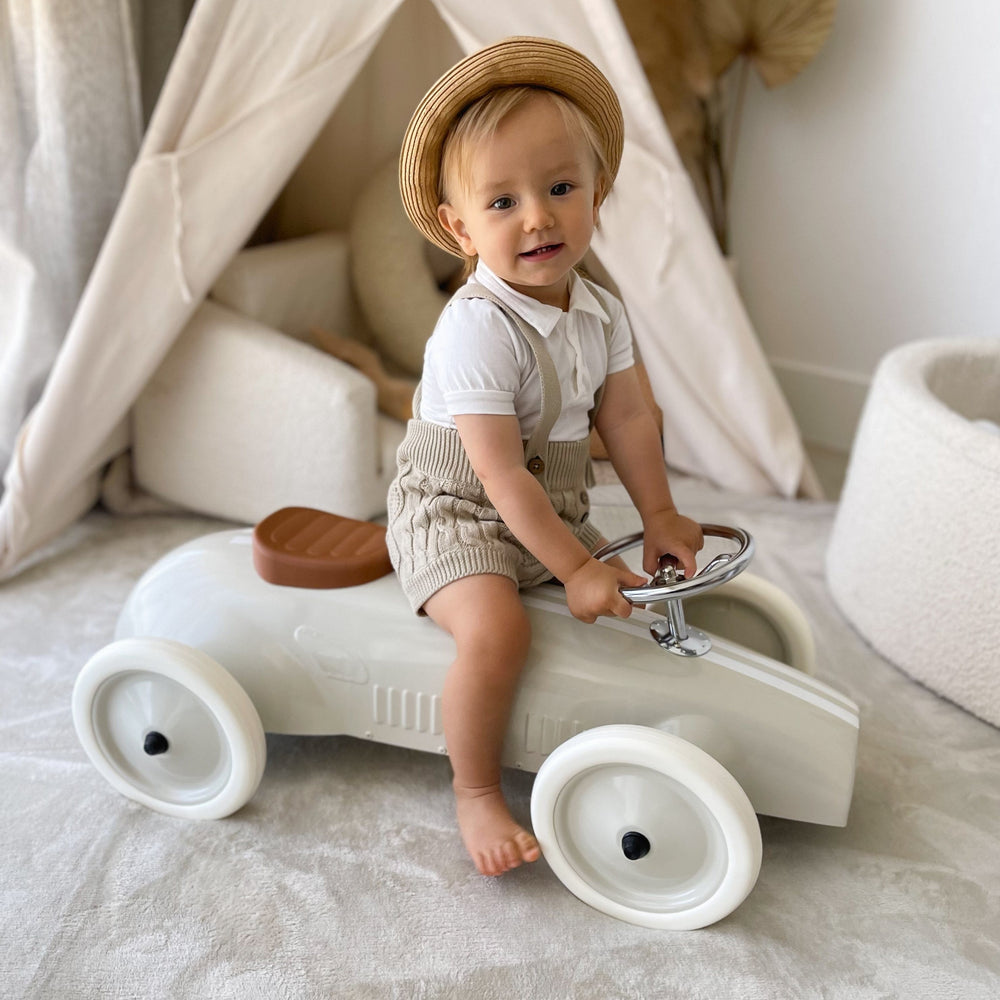 Ride On Steel Racer Push Car Vintage White