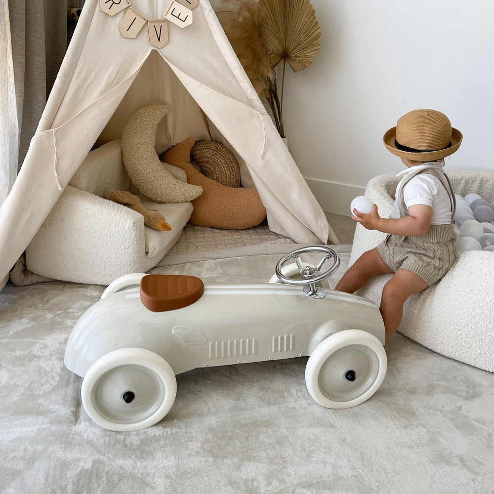 Ride On Steel Racer Push Car Vintage White