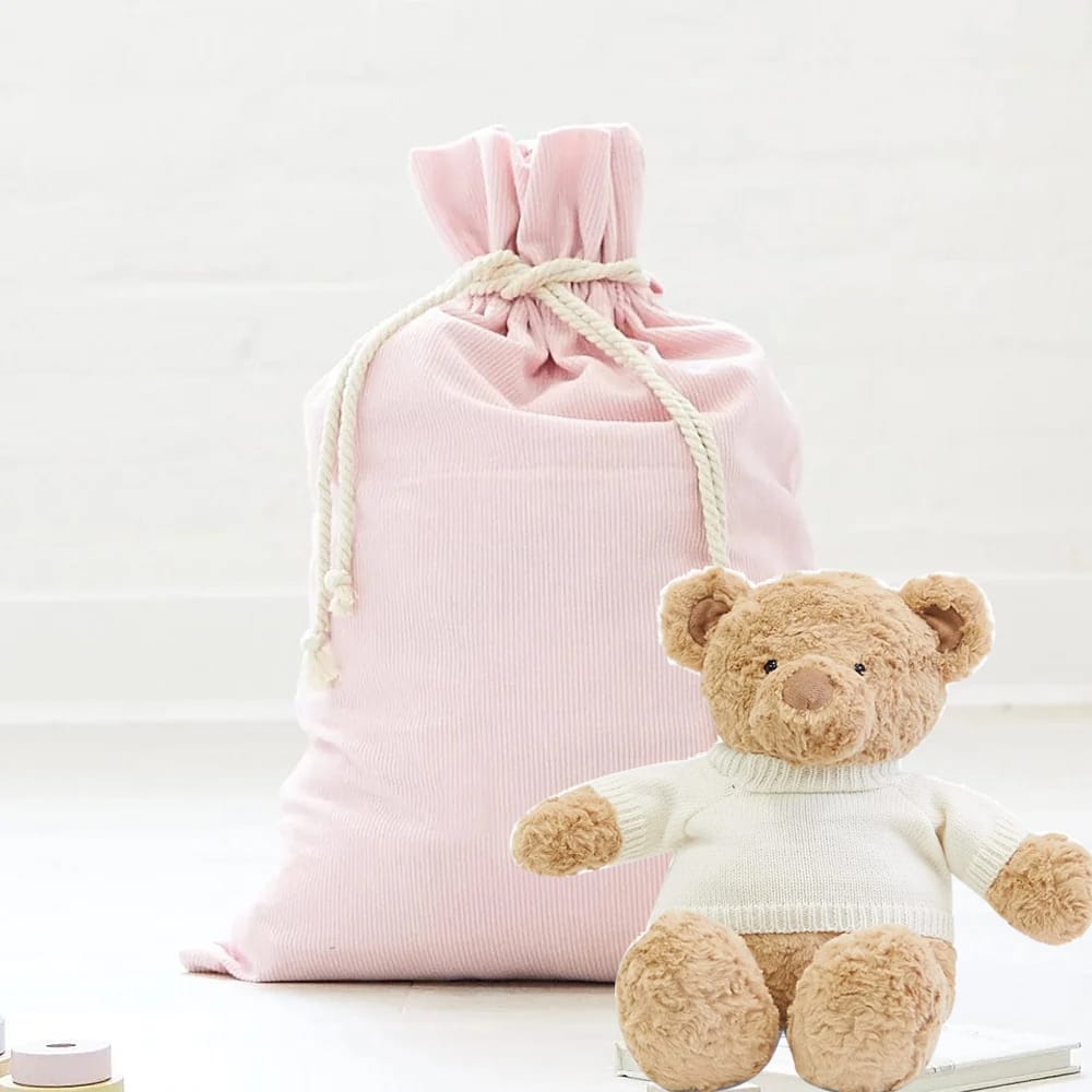 Santa Sack & Biscuit the Bear with Ivory Sweater Bundle Blush Pink