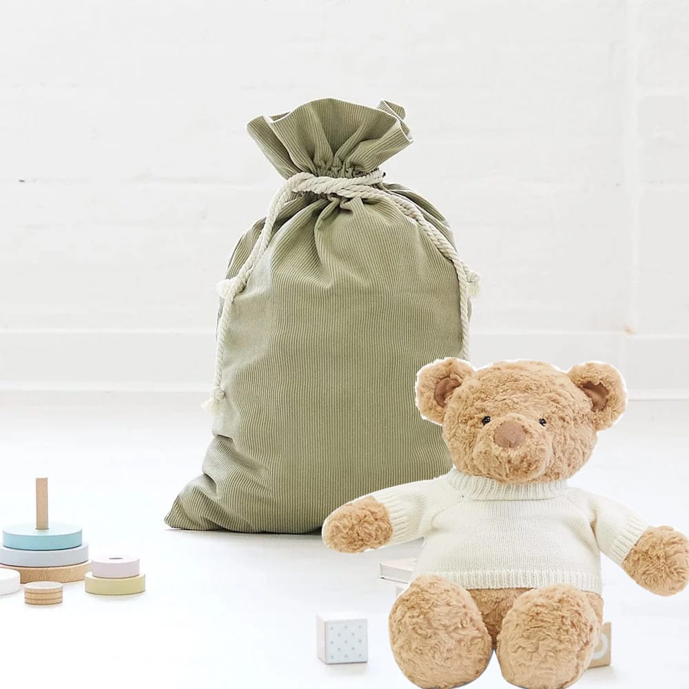 Santa Sack & Biscuit the Bear with Ivory Sweater Bundle Bay Leaf