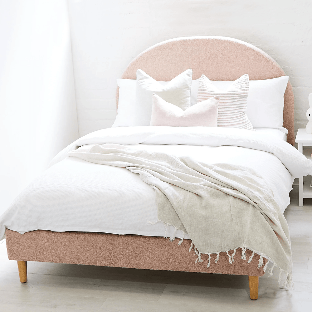 SCOUT Blush Pink Boucle Upholstered Bed