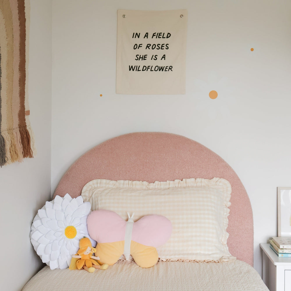 SCOUT Blush Pink Boucle Upholstered Bed