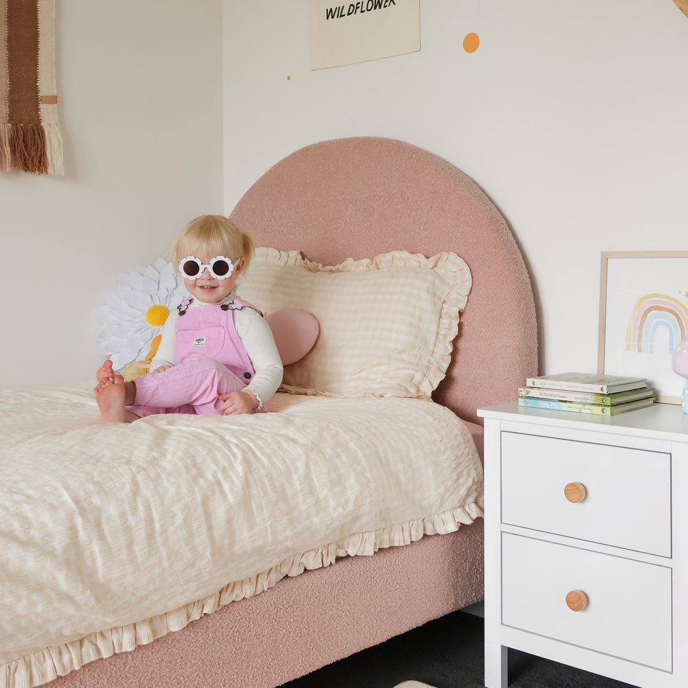 SCOUT Blush Pink Boucle Upholstered Bed