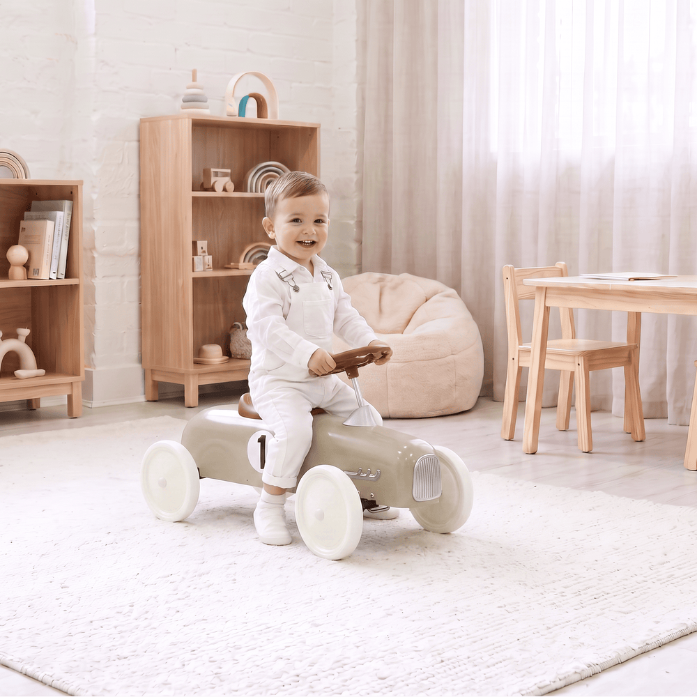 Vintage Ride-on Steel Racer Car French Beige