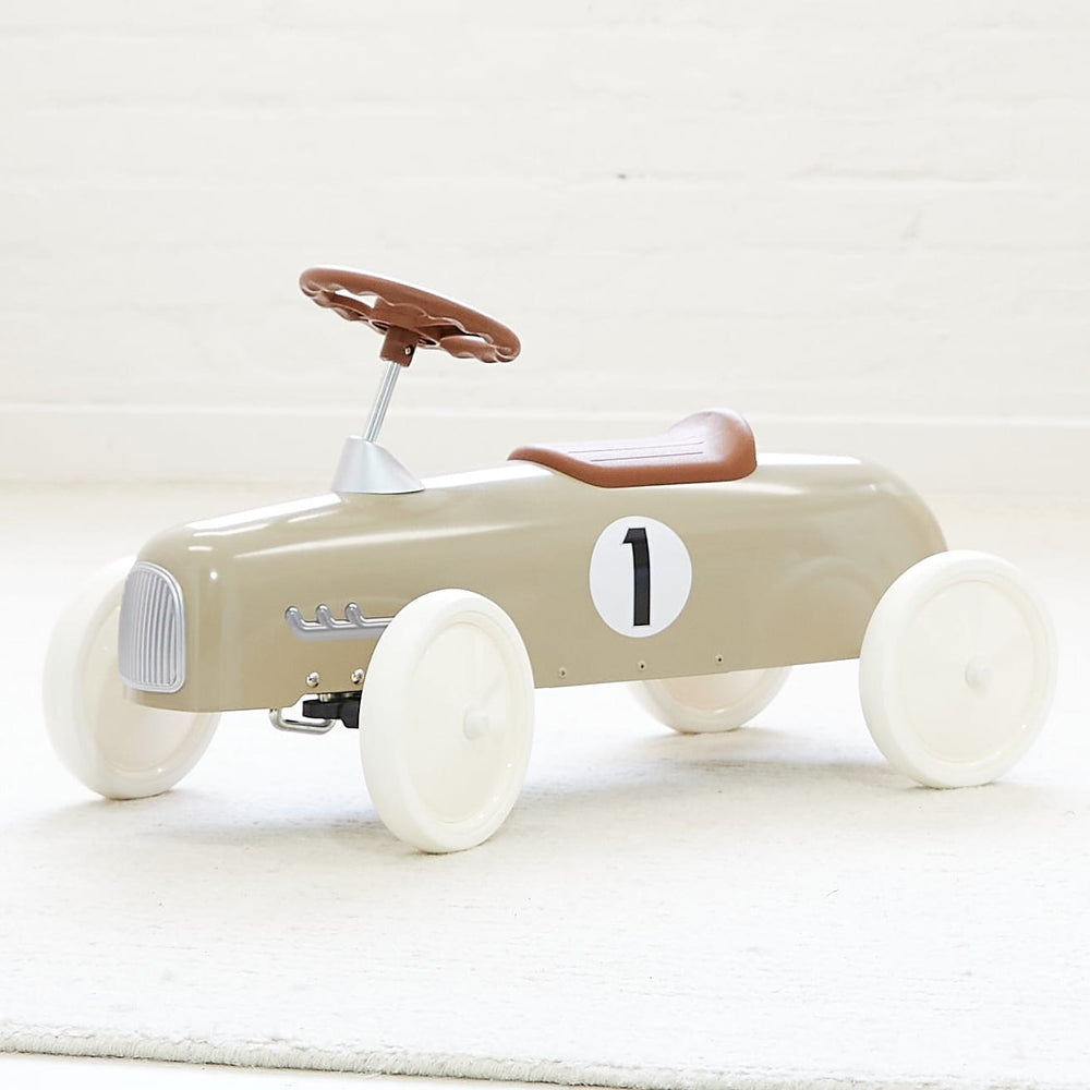 Vintage Ride-on Steel Racer Car French Beige