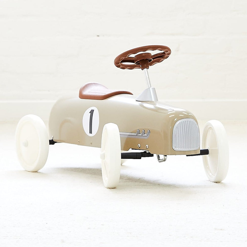 Vintage Ride-on Steel Racer Car French Beige