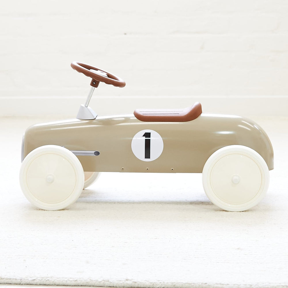 Vintage Ride-on Steel Racer Car French Beige