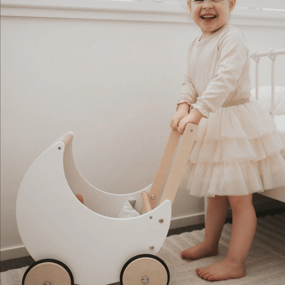 Wooden Moon Doll Pram White