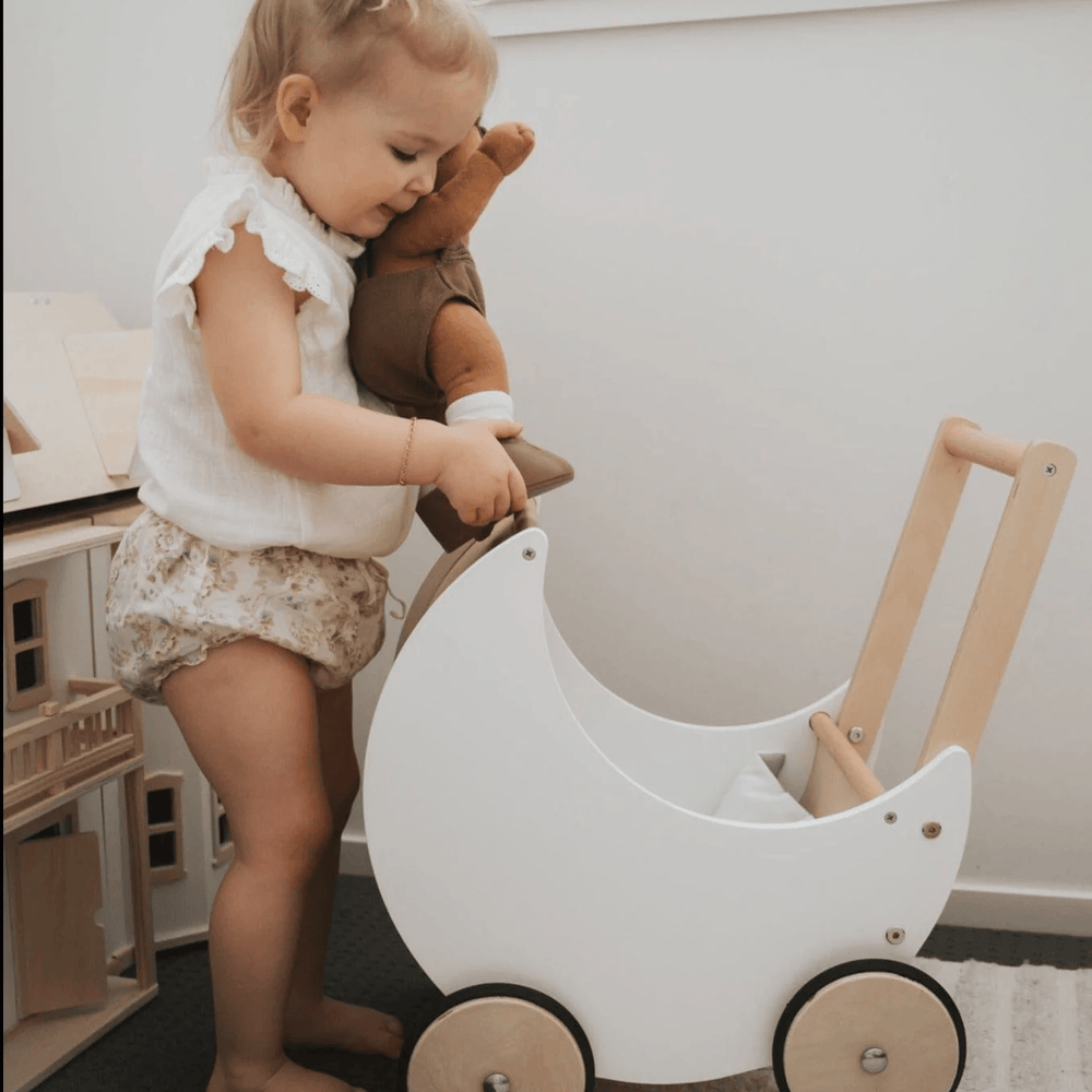 Wooden Moon Doll Pram White