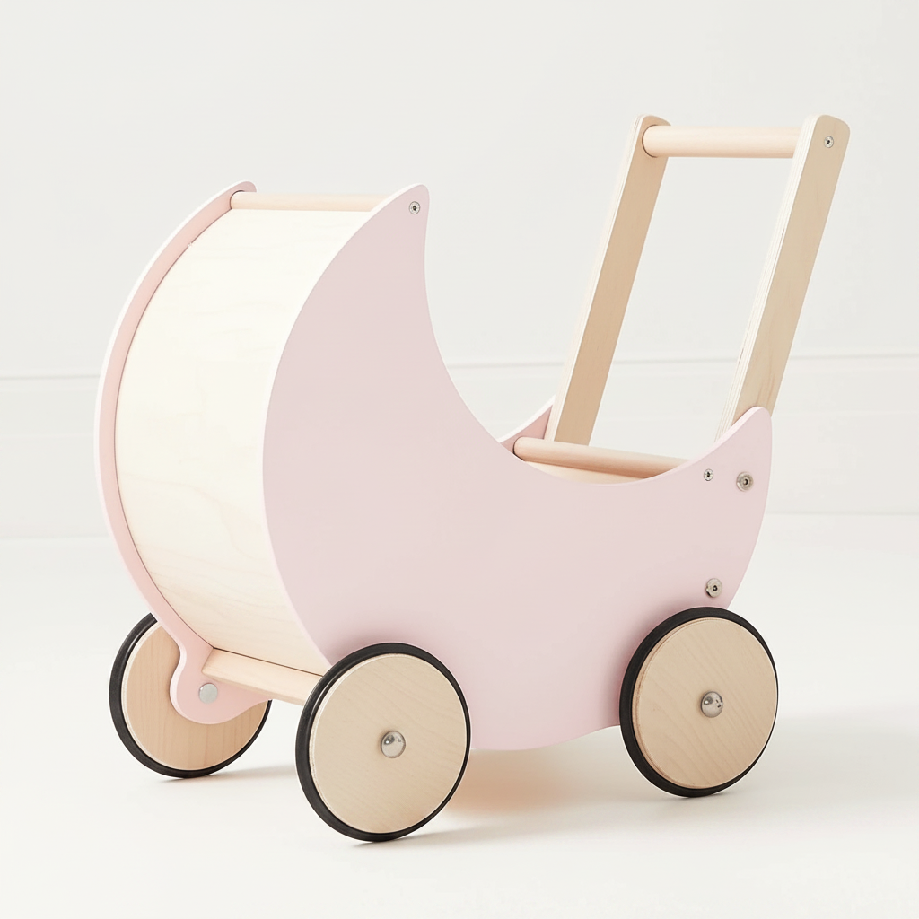 Wooden Moon Doll Pram Blush Pink