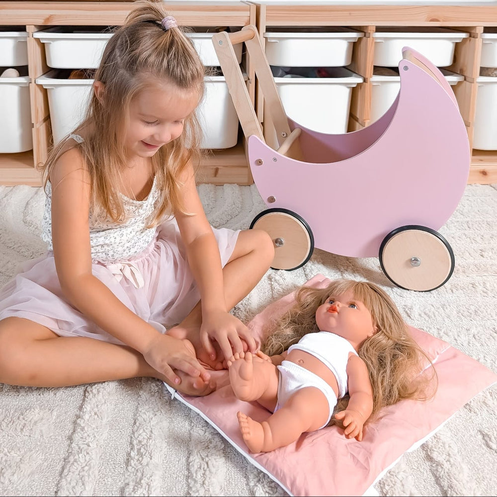 Wooden Moon Doll Pram Blush Pink