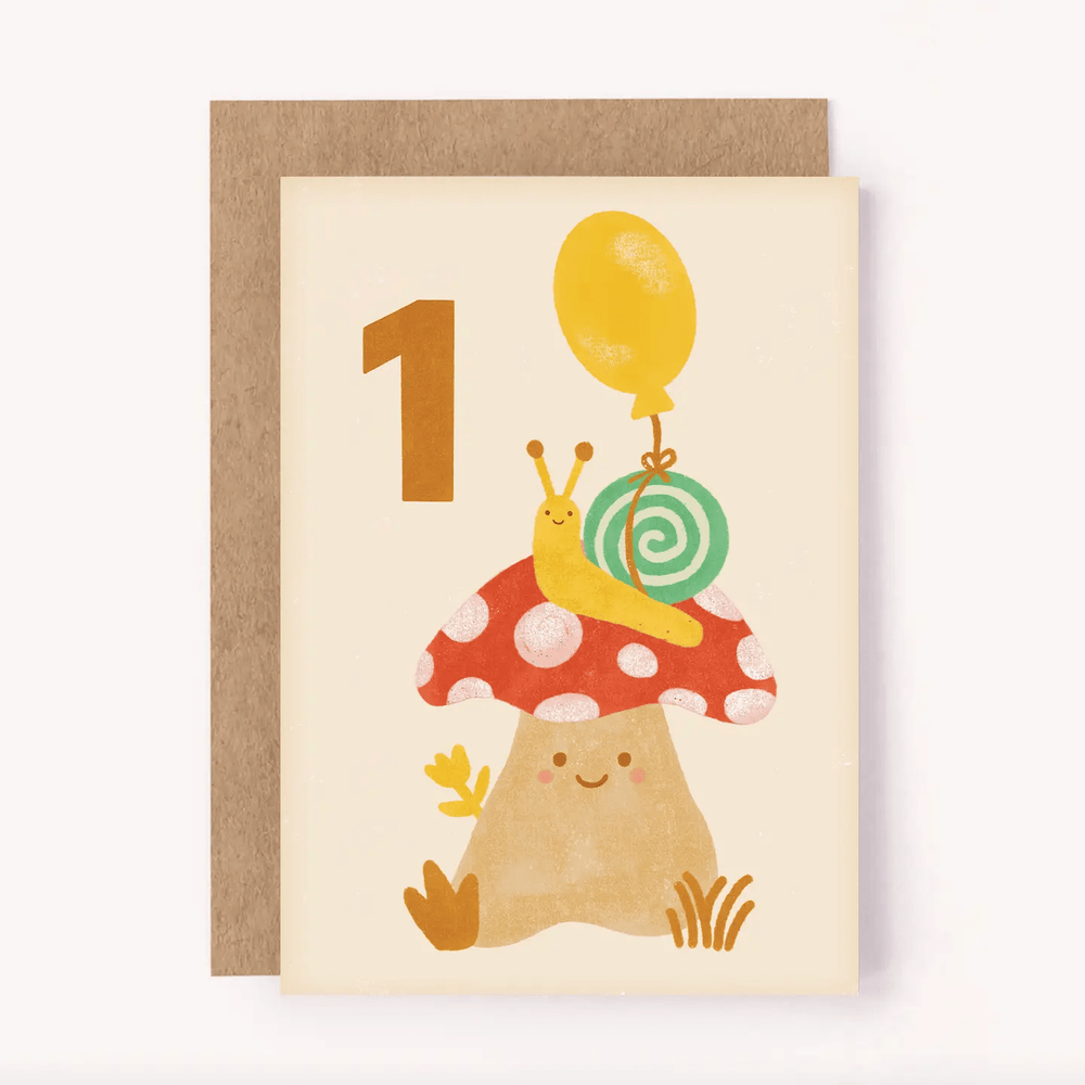 Age 1 Mushroom Snail Birthday Card