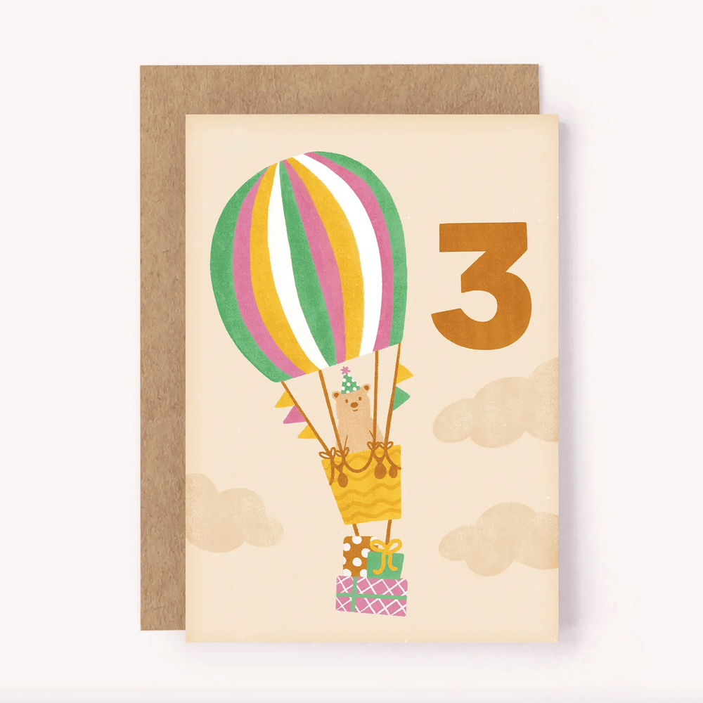 Age 3 Bear Birthday Card